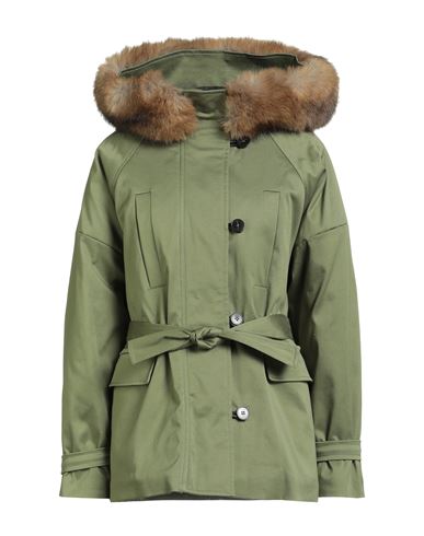 Shop Maje Woman Coat Military Green Size 8 Cotton, Elastane, Polyester