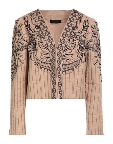 Twinset Woman Jacket Sand Size 12 Cotton, Linen, Polyester In Sand