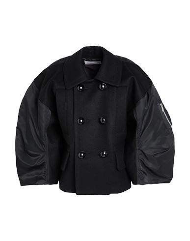 Sacai Double-breasted Wool Coat In Black