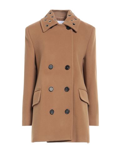 Msgm Woman Coat Camel Size 10 Virgin Wool, Polyamide In Beige