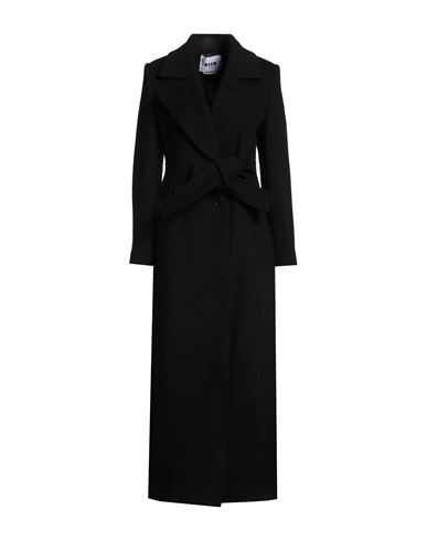 Msgm Woman Coat Black Size 6 Virgin Wool, Polyamide