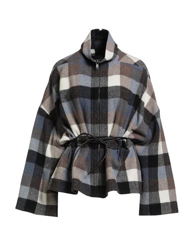 Rick Owens Woman Coat Light Blue Size Onesize Virgin Wool, Cow Leather In Multi
