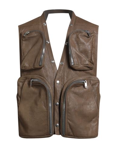 Rick Owens Man Vest Khaki Size 38 Lambskin In Brown