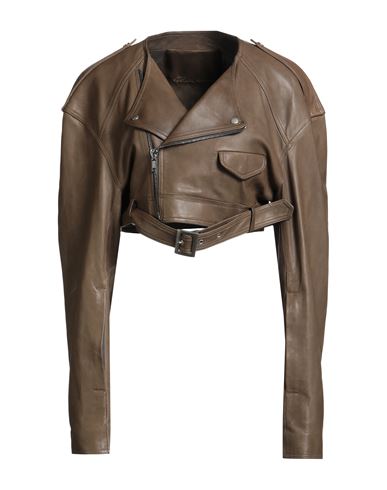 Rick Owens Woman Jacket Khaki Size 6 Lambskin In Sand