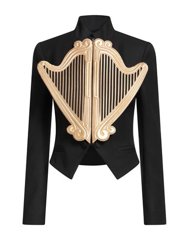 Moschino Woman Jacket Black Size 10 Virgin Wool, Viscose, Polyurethane Resin In Black