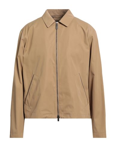 Tod's Man Jacket Camel Size 44 Polyester, Cotton, Cow Leather In Brown