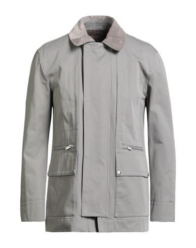Tod's Man Jacket Grey Size 42 Cotton, Cow Leather In Gray