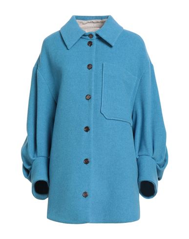 T Coat T_coat Woman Coat Azure Size 6 Wool, Polyamide In Blue