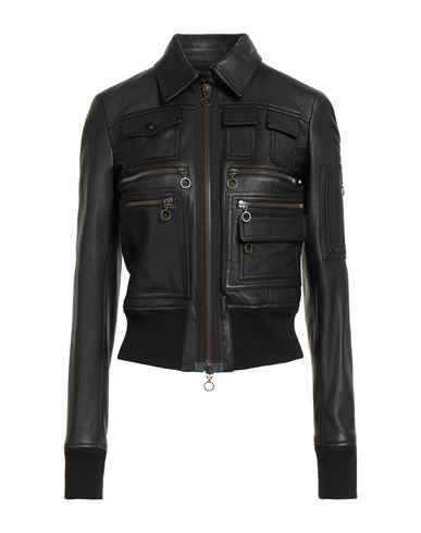 Tod's Woman Jacket Black Size 2 Lambskin, Acrylic, Wool, Polyamide, Elastane In Black