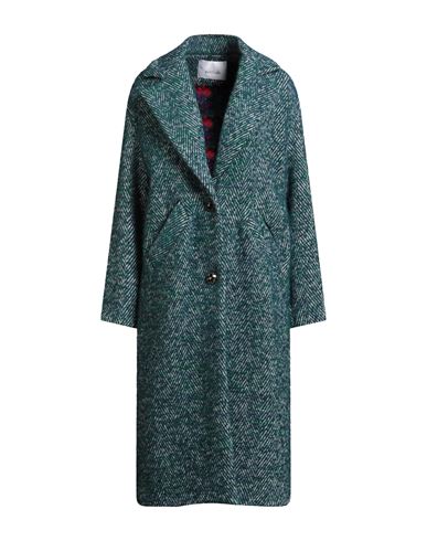 Wu'side Woman Coat Deep Teal Size M/l Polyester, Wool, Cotton, Viscose, Acrylic In Blue