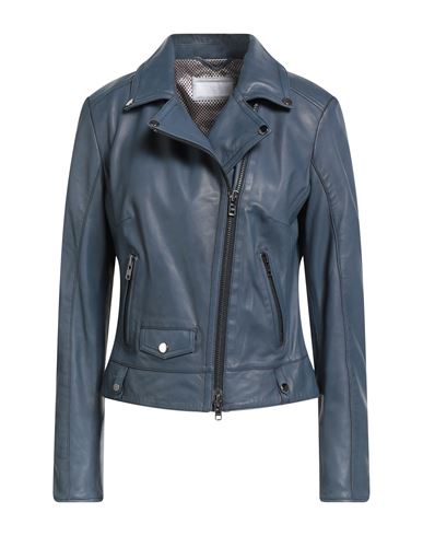 Schyia Woman Jacket Slate Blue Size 12 Lambskin In Blue