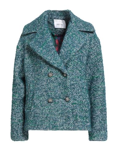 Wu'side Woman Coat Green Size M/l Polyester, Wool, Cotton, Viscose, Acrylic In Multi