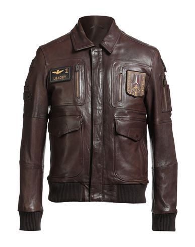 Aeronautica Militare Frecce Tricolori Man Jacket Dark Brown Size 42 Sheepskin In Brown