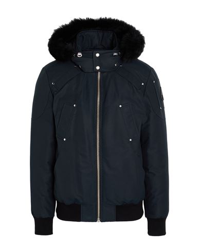 Moose Knuckles Shearling Trim Down Bomber Jacket In Blue