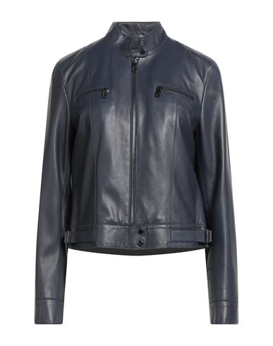 Emporio Armani Woman Jacket Navy Size 10 Lambskin In Black