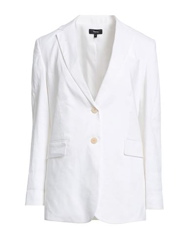 Theory Woman Blazer White Size 2 Linen, Viscose, Elastane