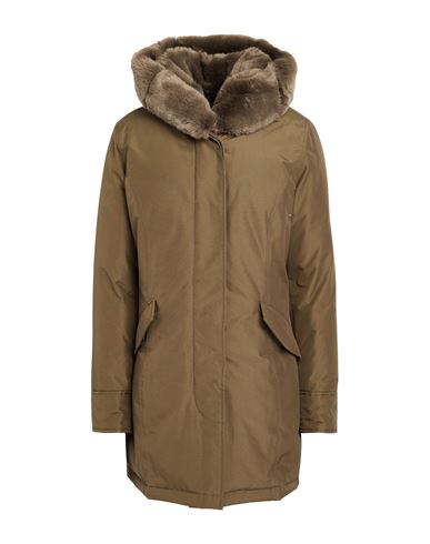 Woolrich Woman Puffer Military Green Size L Cotton, Polyamide In Brown