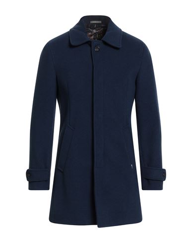 Gianni Lupo Man Coat Navy Size 36 Polyester, Viscose, Wool In Blue