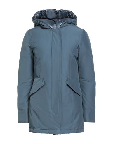 Woolrich Woman Puffer Slate Blue Size L Cotton, Polyamide In Blue