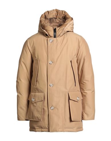 Woolrich Man Coat Sand Size L Cotton, Polyamide In Brown