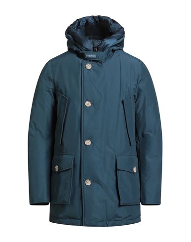 Woolrich Man Puffer Slate Blue Size S Cotton, Polyamide In Blue