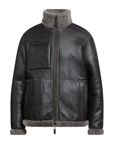 Emporio Armani Man Jacket Dark Brown Size 40 Shearling In Brown