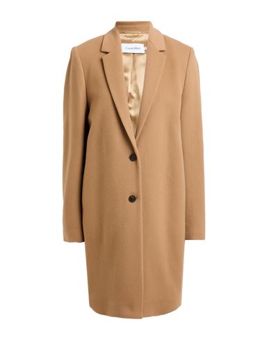 Calvin Klein Woman Coat Camel Size 6 Virgin Wool, Polyamide In Brown