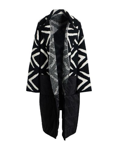 Icona By Kaos Woman Coat Black Size L Acrylic, Mohair Wool, Polyamide In Multi