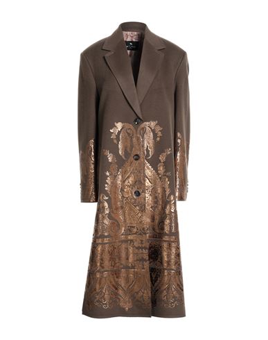 Etro Dark Brown Coat With Laminated Print In Brown