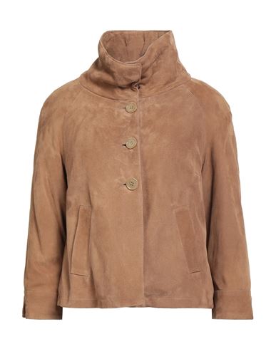 Accuà By Psr Woman Jacket Camel Size 12 Leather In Sand