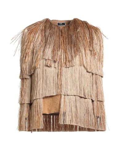 Elisabetta Franchi Woman Jacket Camel Size 4 Cotton, Viscose, Polyamide In Neutral
