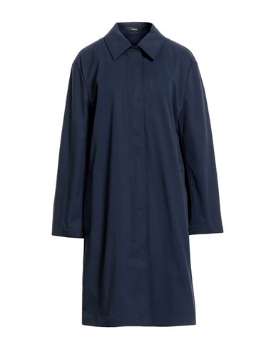 Theory Woman Overcoat & Trench Coat Navy Size L Cotton, Polyamide, Elastane In Blue