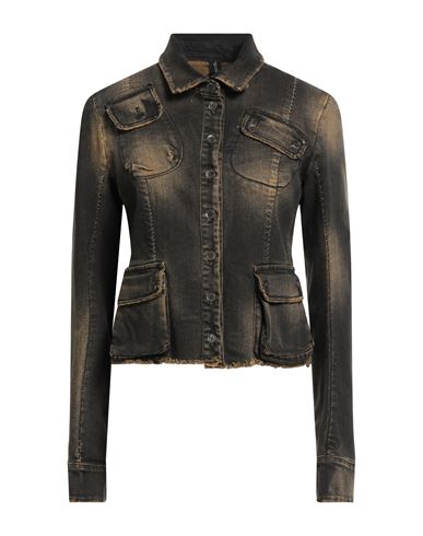 Masnada Woman Denim Outerwear Black Size 4 Cotton, Elastane In Brown