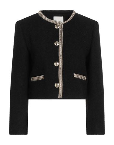 Sandro Woman Jacket Black Size 8 Cotton, Synthetic Fibers, Wool, Alpaca Wool, Polyamide In Black