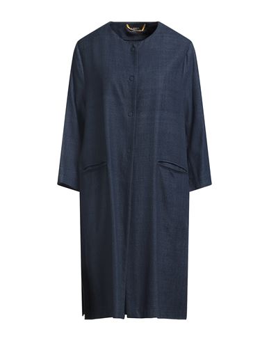 Ewooluzione Woman Overcoat & Trench Coat Midnight Blue Size 14 Silk In Blue