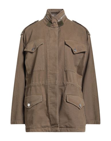 Pinko Denim Woman Jacket Khaki Size L Cotton, Nylon In Brown