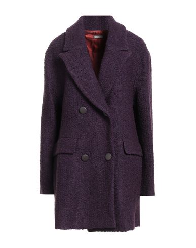 Maliparmi Malìparmi Woman Coat Plum Size 10 Acrylic, Cotton, Virgin Wool, Polyester, Viscose In Purple