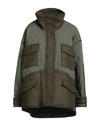 Pinko Woman Puffer Military Green Size L Cotton, Nylon, Elastane, Wool, Polyester In Green