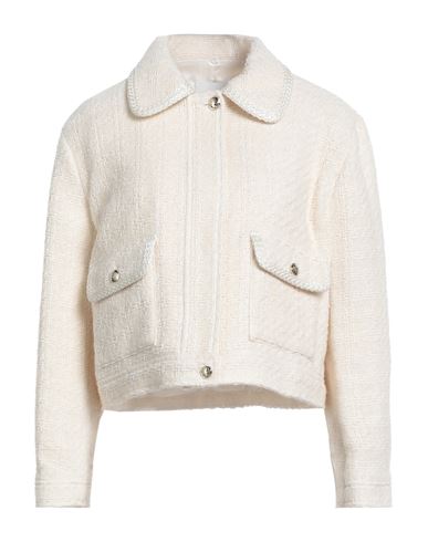 Sandro Woman Jacket Ivory Size 10 Cotton, Alpaca Wool, Virgin Wool, Polyamide, Modal In White