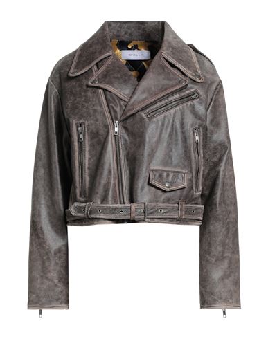 Bully Woman Jacket Dark Brown Size 8 Leather In Gray