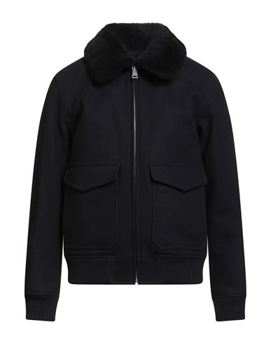 Sandro Mens Black Shearling-collar Wool-blend Aviator Jacket In Black