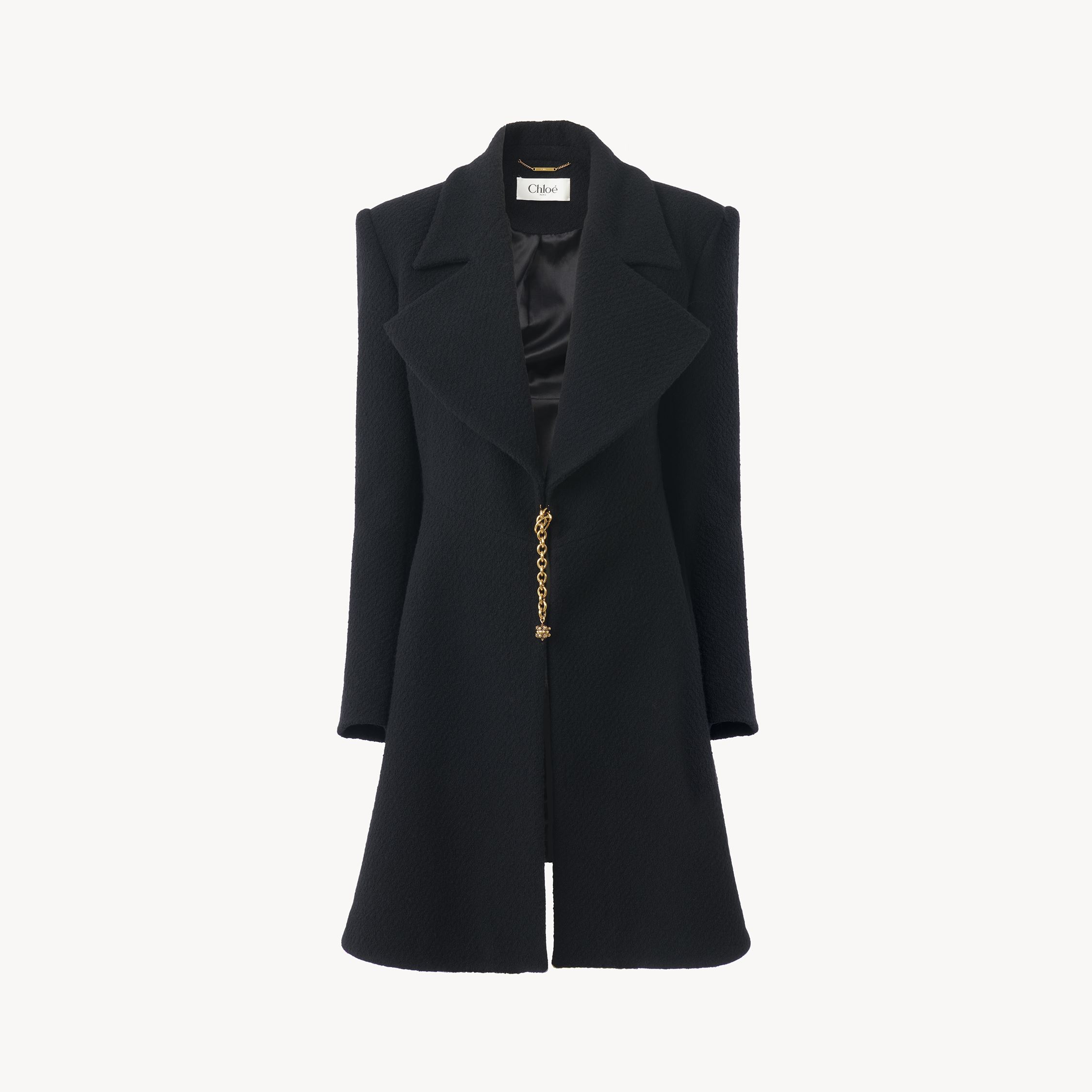 Chloé Riding Coat In Wool Bouclette Black Size 6 89% Virgin Wool, 10% Polyamide, 1% Elastane