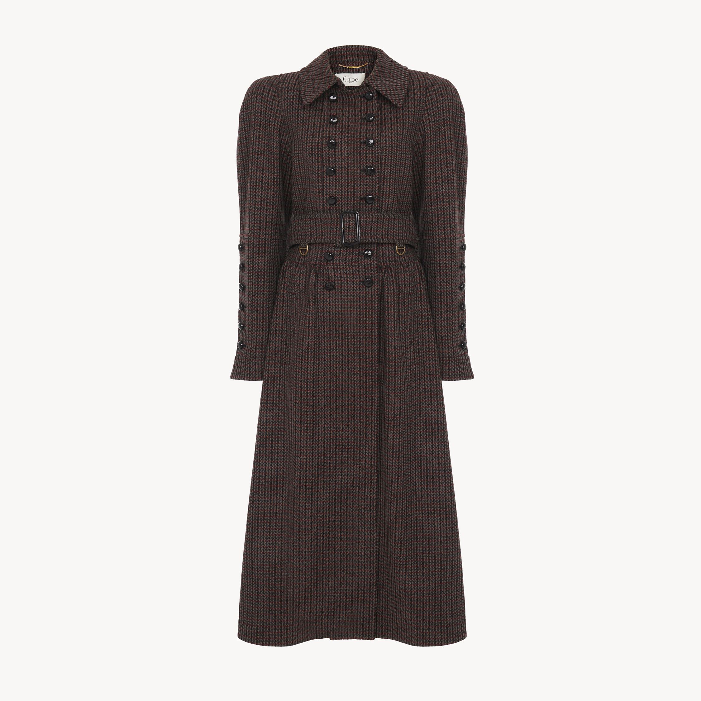 Chloé Double-breasted Riding Coat In Houndstooth Wool Grey Size 2 90% Virgin Wool, 10% Polyamide, Horn Bub In Brown