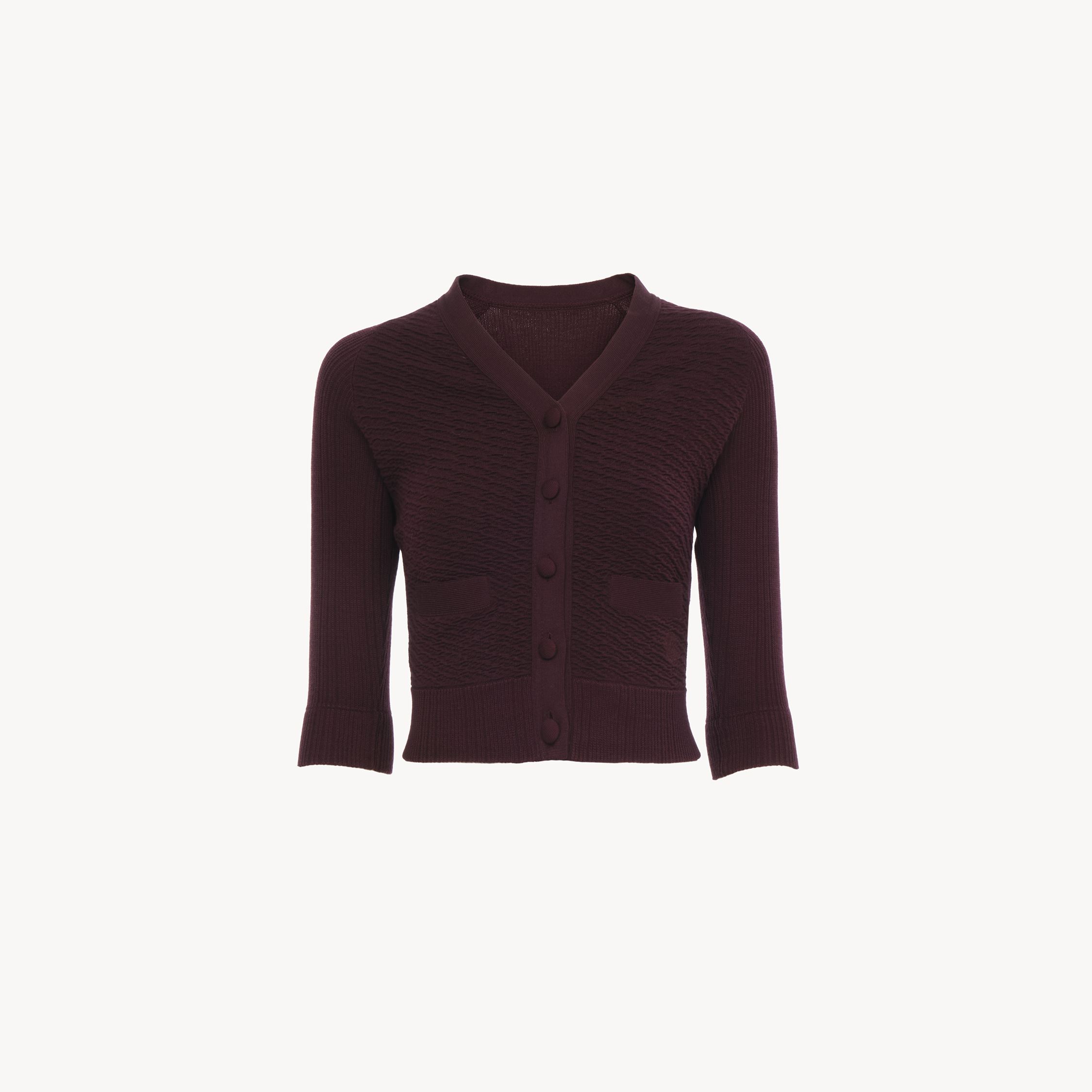 Chloé Fitted V-neck Cardigan In A Wool Knit Purple Size L 100% Wool