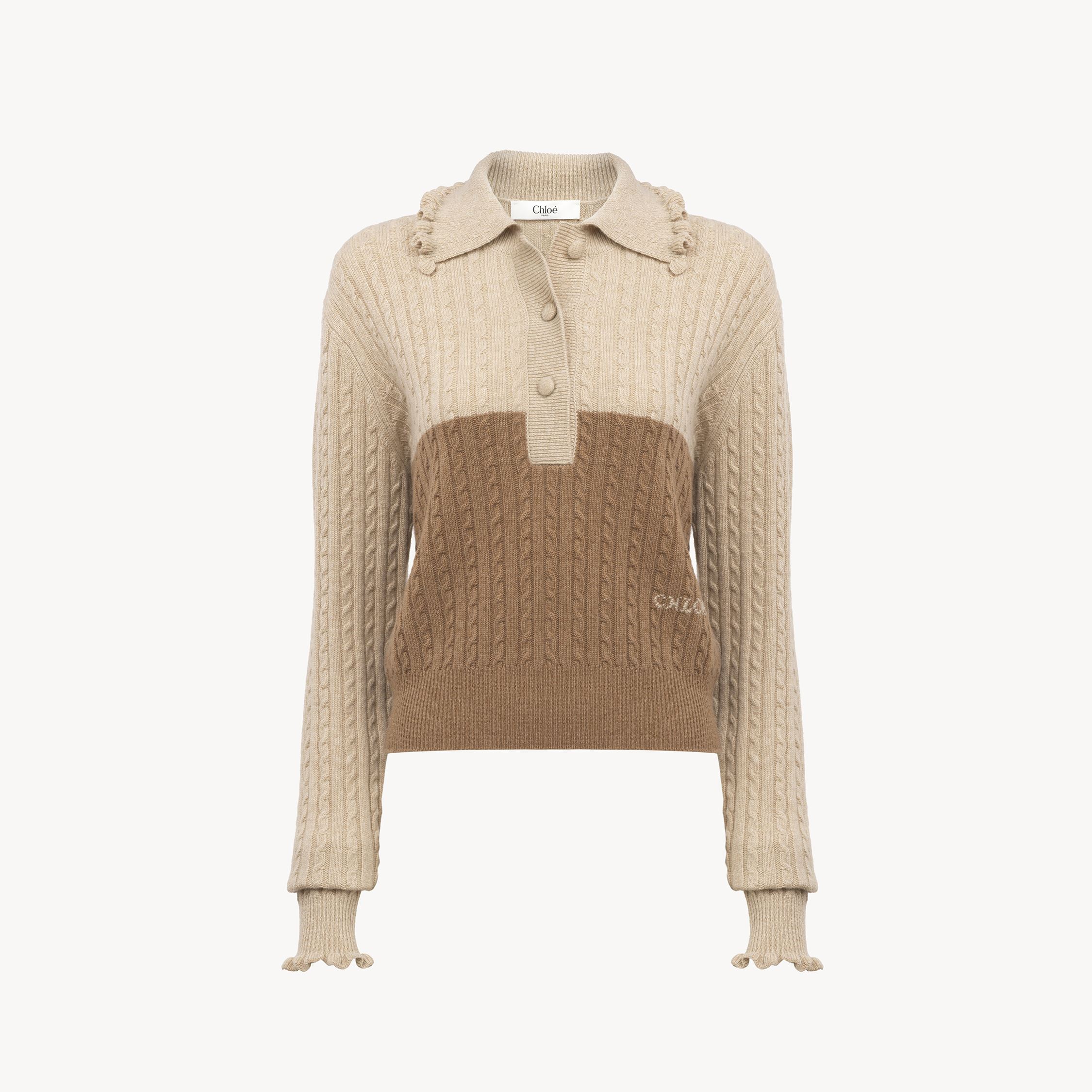 Chloé Collar Sweater In A Wool & Cashmere Knit Brown Size L 100% Wool In Brown
