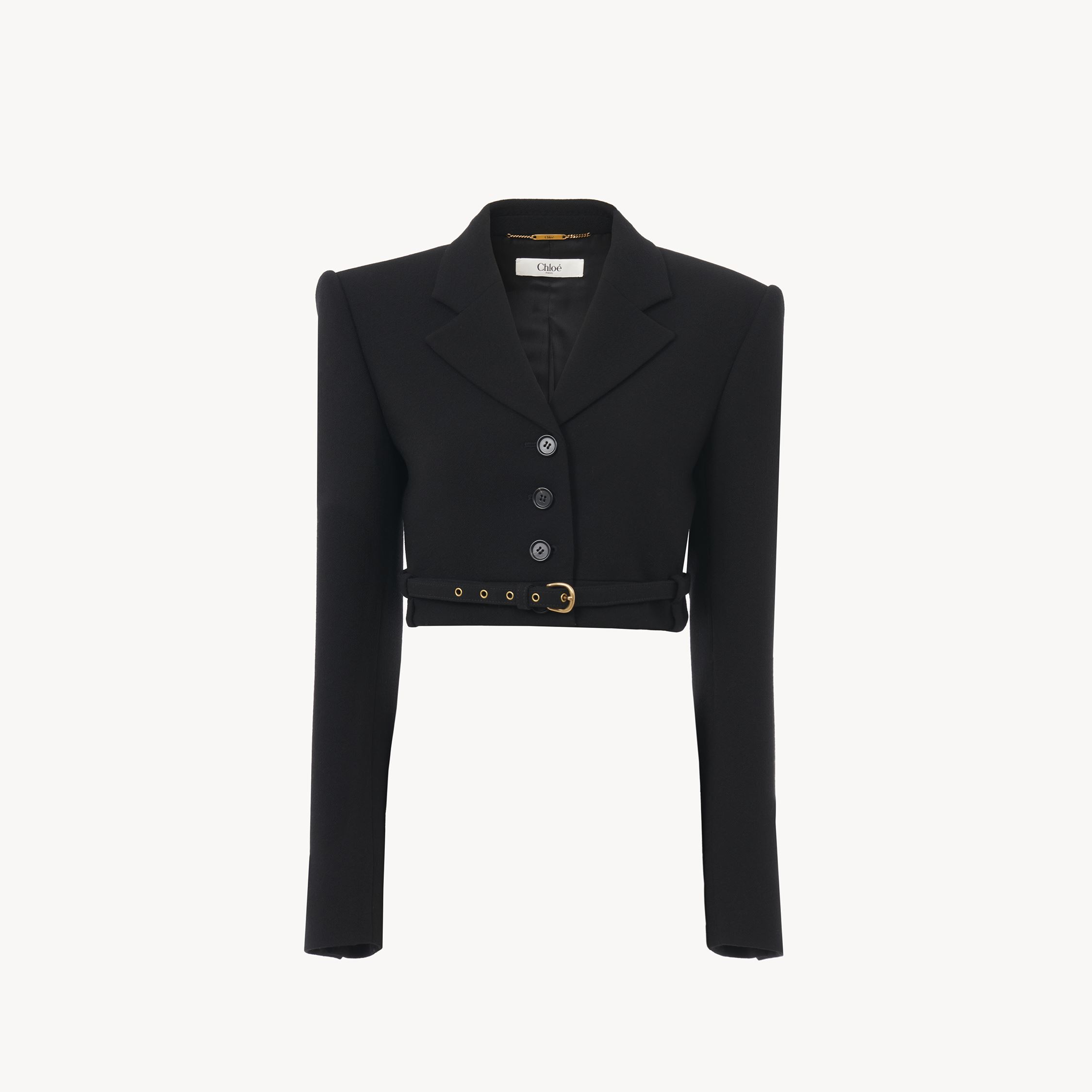 Chloé Cropped Spencer Jacket In Wool Crêpe Black Size 8 100% Virgin Wool, Horn Bubalus Bubalis, Farmed, Co In Black
