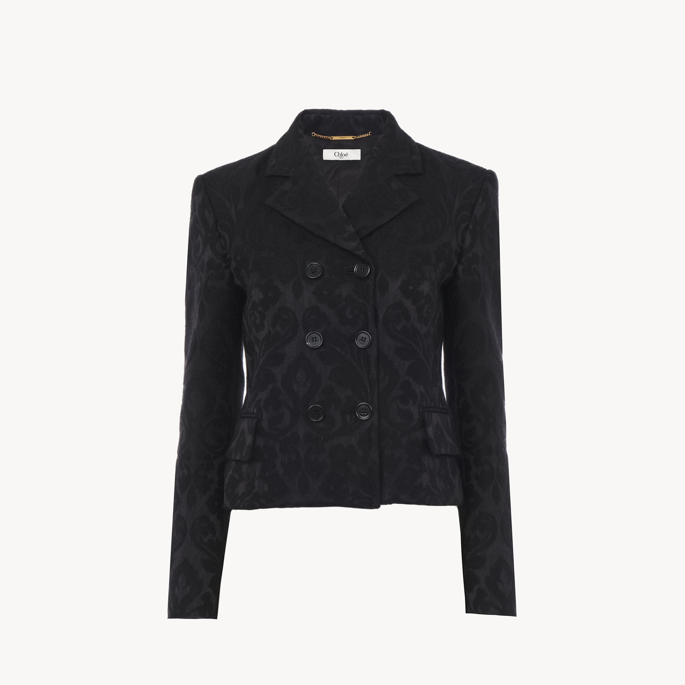 Chloé Double-breasted Fitted Jacket In A Wool-mix Jacquard Black Size 2 77% Wool, 23% Polyester, Horn Buba In Black