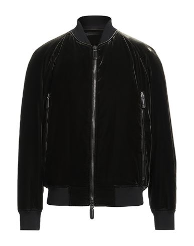 Giorgio Armani Velvet Bomber With Ribbed Accents In Black