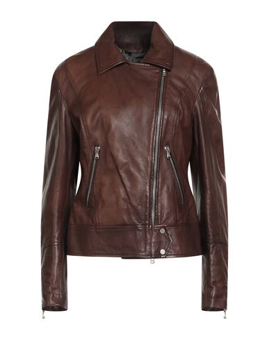 Barba Napoli Woman Jacket Chocolate Brown Size 8 Leather In Multi