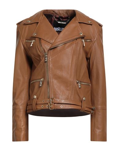Just Cavalli Woman Jacket Camel Size 14 Sheepskin In Brown